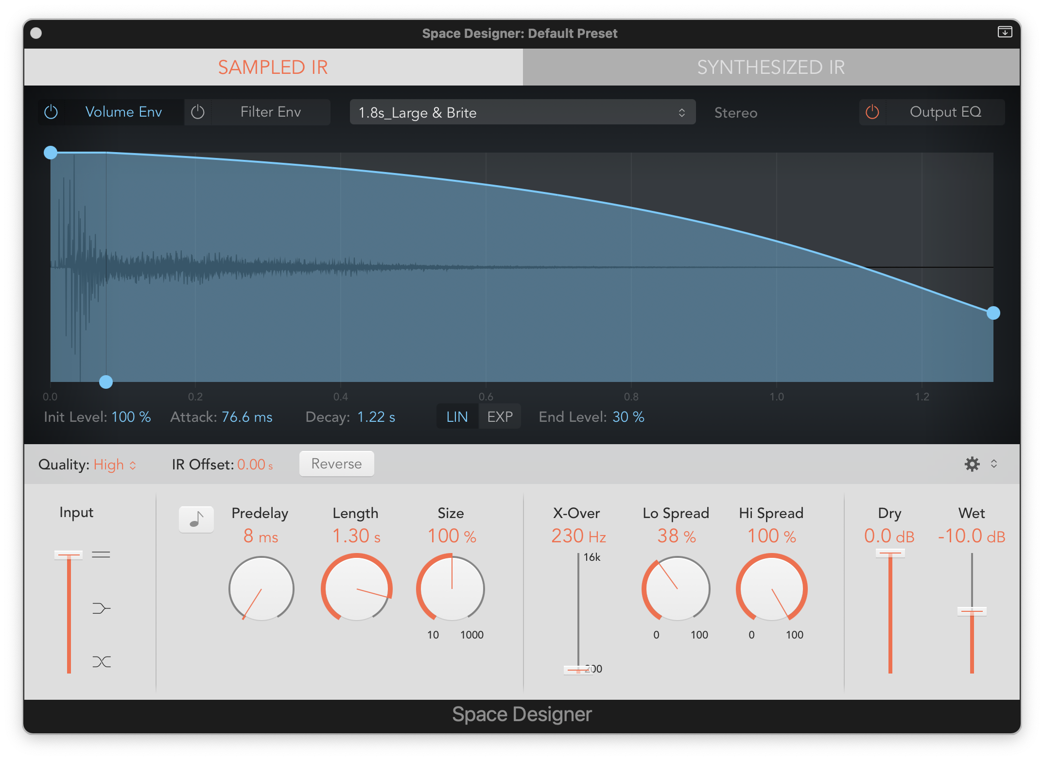 Stock Logic Pro reverb plugins: Space Designer